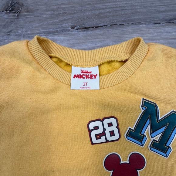 Disney Mickey Mouse Yellow Sweatshirt Kids Size 2T Graphic Print Long Sleeve - Picture 3 of 7